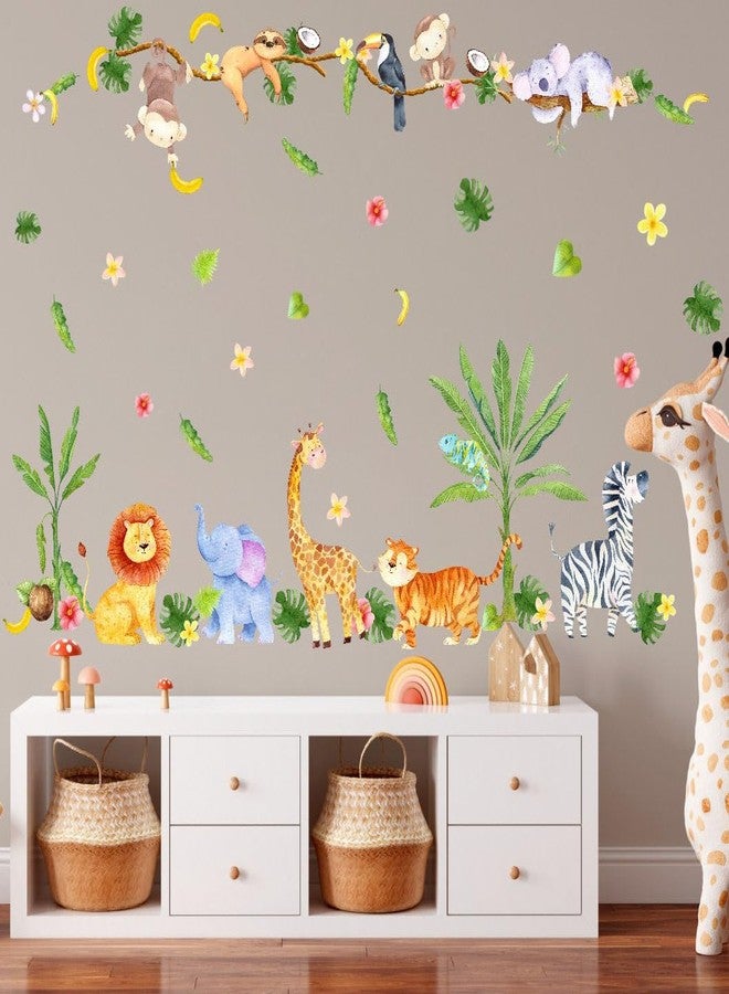 YIMEHDAN Watercolor Jungle Animal Wall Decals- Elephant, Monkey, Lion, Tiger, Zebra, Giraffe Safari Vinyl Wall Stickers- Tropic Forests Wildlife Artwork for Nursery Toddler Room Kindergarten Decor - Image 3