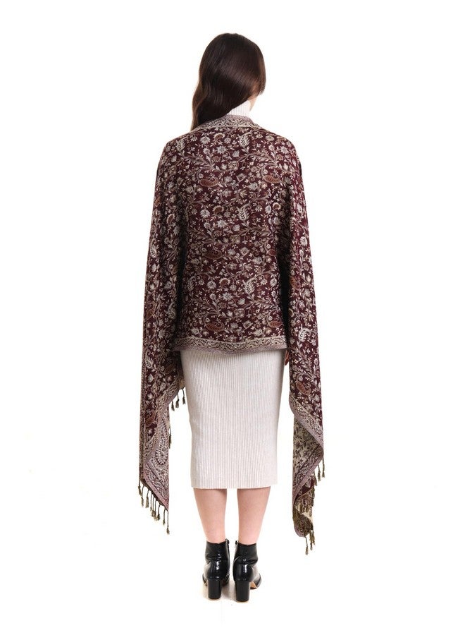 EH شال بوشمينا من إي إتش، نسج جاماوار بتصميم جميل من البايسلي والزهور، قماش ناعم جداً، شال، وشاح، لف. (شوكولاتة داكنة) ، (نسائي)، متعدد الألوان - Image 3