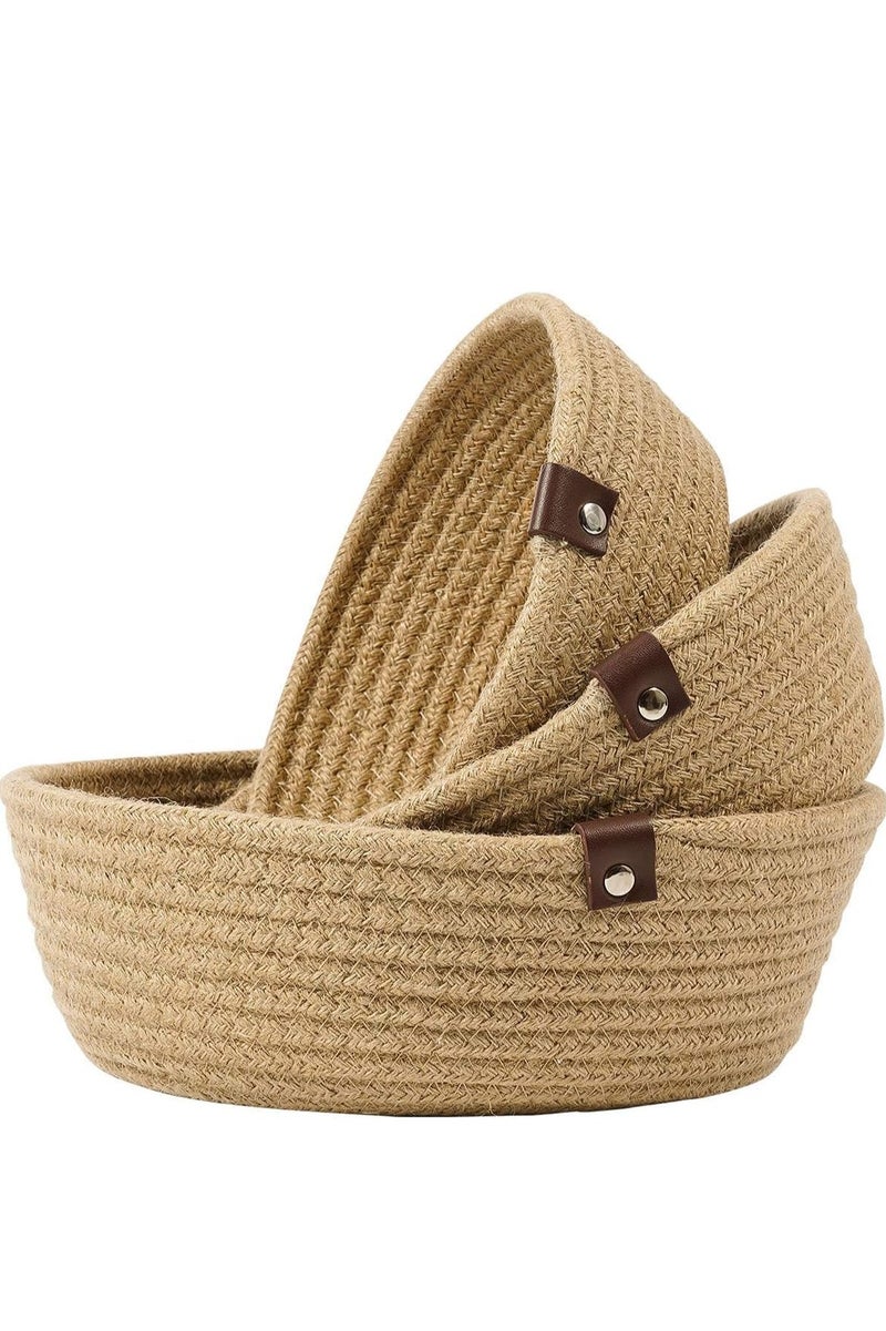 3 Piece Set of Small Basket Cotton Rope Basket Woven Storage Basket for Kids Home Decoration,  Basket Organizer Tabletop Basket Container - Image 1