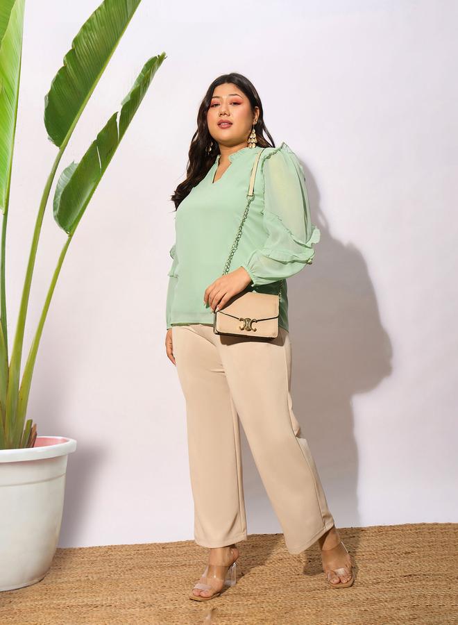 SASSAFRAS Plus Top with Notch Neck and Ruffle Sleeve Detail by Styli - Image 2