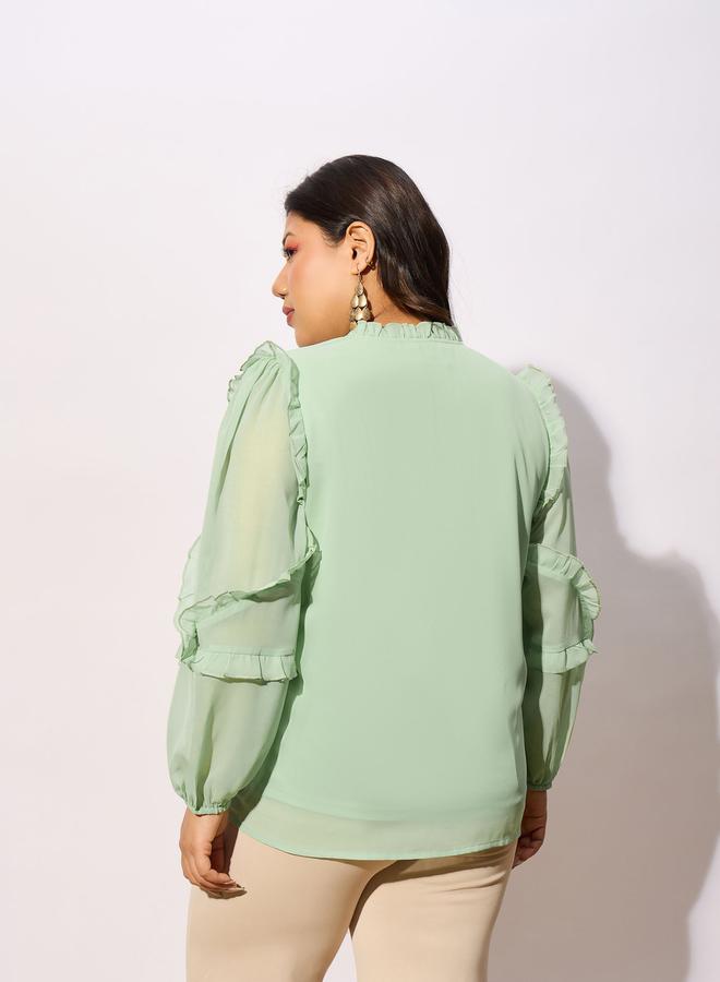SASSAFRAS Plus Top with Notch Neck and Ruffle Sleeve Detail by Styli - Image 5