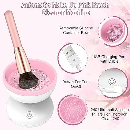 HOMENITY  Electric Makeup Brush Cleaner Machine for All Size Foundation Concealer Eyeshadow Brush Portable USB Rechargable Cosmetic  Painting Brush Cleaner Gift for Girls  Womens - Image 5