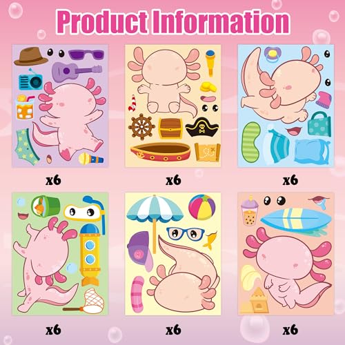 B1ykin Axolotl Make a Face Sticker 36 Sheets Make Your Own Cute Animal Stickers Mix Match DIY Art Craft for Birthday Party Favors School Activity Games and Christmas Stocking Stuffers - Image 5