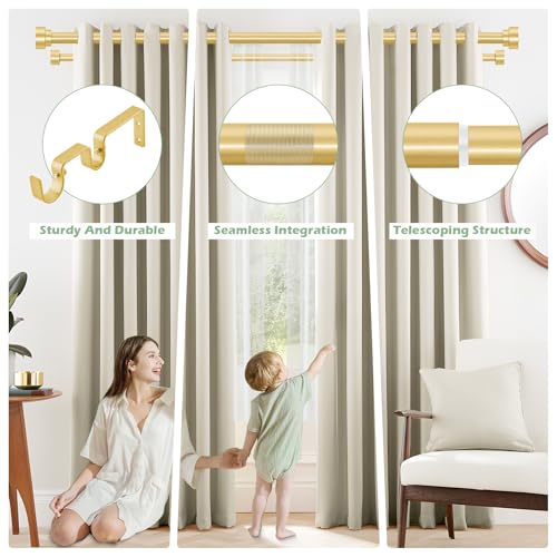 TANGWIN Gold Double Curtain Rods for windows 66 to 120Adjustable Heavy Duty Double Curtain Rod for Bedroom Living Room1 Inch Brass Gold Iron Moden Decorative Telescopic Dual Drapery Rod Easy Install - Image 3