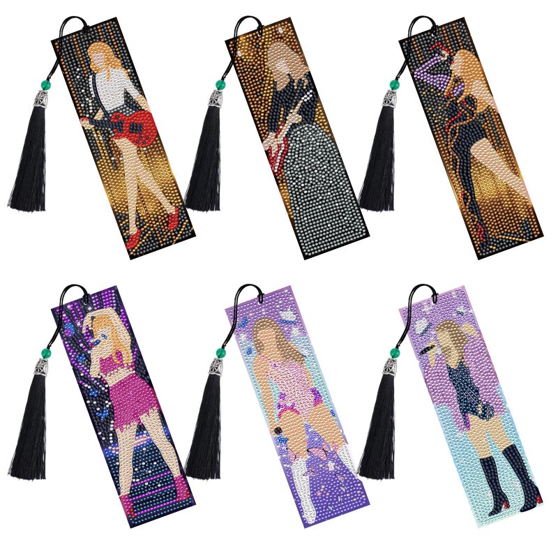 INCOK Singer Diamond Art Bookmarks - 6 Pcs DIY Pop Star Diamond Painting Bookmarks Kits Aesthetic Art Craft Festival Holiday Birthday Gift for Book Lovers Adult Beginners Fans Music Lover - Image 1