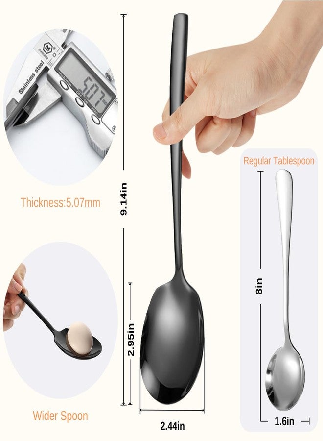 Kannei tec Large Stainless Steel Serving Spoons Set 9.14 Inch Big Serving Utensils for Buffet Parties Catering Dishwasher Safe(6-pieces, Black) - Image 3