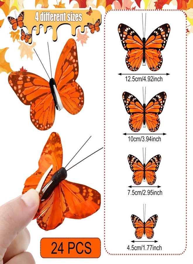 Yinder 24 Pcs Monarch Butterfly Decorations Monarch Butterfly Hair Clips Feather Barrettes Clips Decor Artificial Fake Flying Creatures for Craft Cosplay Wedding Party, 4 Sizes(Orange) - Image 2