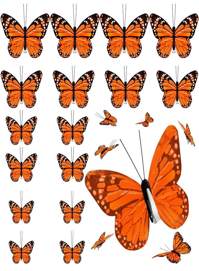 Yinder 24 Pcs Monarch Butterfly Decorations Monarch Butterfly Hair Clips Feather Barrettes Clips Decor Artificial Fake Flying Creatures for Craft Cosplay Wedding Party, 4 Sizes(Orange) - Image 1