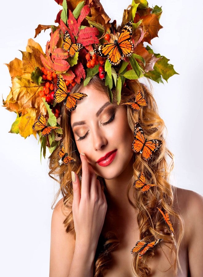 Yinder 24 Pcs Monarch Butterfly Decorations Monarch Butterfly Hair Clips Feather Barrettes Clips Decor Artificial Fake Flying Creatures for Craft Cosplay Wedding Party, 4 Sizes(Orange) - Image 5