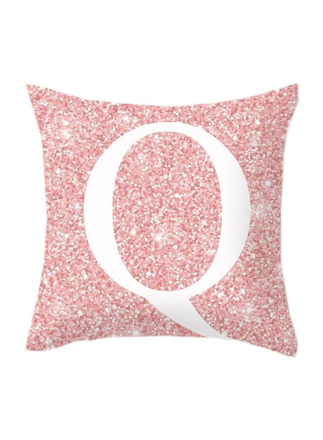 نيبمينينت غطاء وسادة ديكور مزين بطبعة حرف Q وبنمط معدني وردي/أبيض 45x45سم