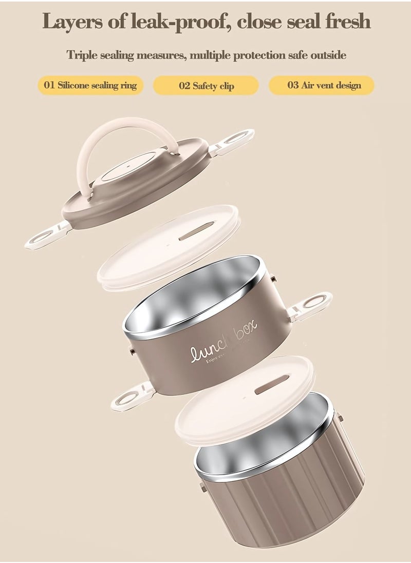 Twisoo Twisoo 2 Tier Thermal Lunch Box Bento Box Set, Portable Insulated Lunch Containers with Spoon, Stackable Leakproof Stainless Steel Food Container for Kids Teens Adults Clip Lock Leakproof 1800ml ( Gray )  - Image 4