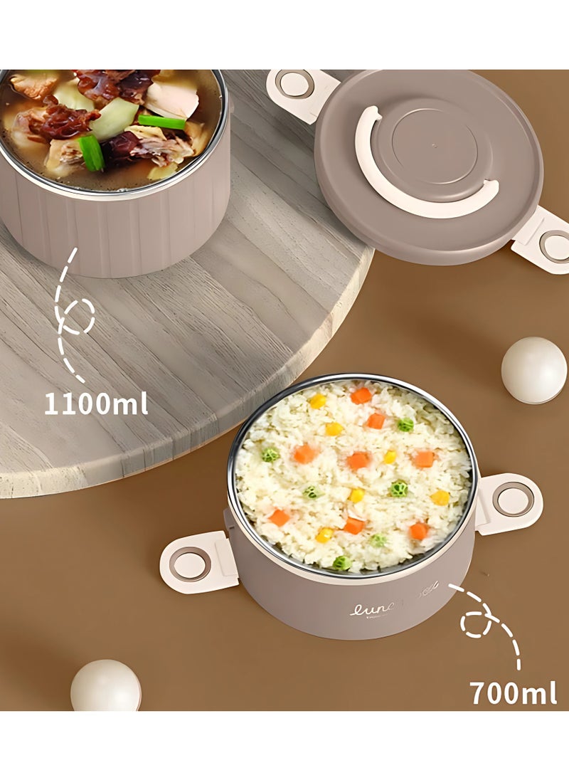 Twisoo Twisoo 2 Tier Thermal Lunch Box Bento Box Set, Portable Insulated Lunch Containers with Spoon, Stackable Leakproof Stainless Steel Food Container for Kids Teens Adults Clip Lock Leakproof 1800ml ( Gray )  - Image 2
