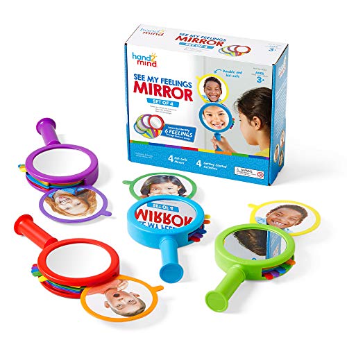 hand2mind See My Feelings Mirror Play Therapy Toys Mindfulness for Kids Emotional Regulation Activities Social Learning Supplies Calm Down Corner Set Set of 4 - Image 1