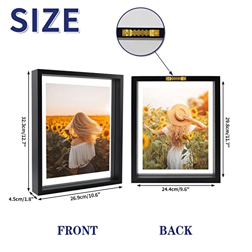 WIFTREY Black 8x10 Floating Picture Frame 2 Pack, Double Glass Distressed Floating Photo Frame for Tabletop or Wall Mount, Displays Photo up to 10x12 - Image 2