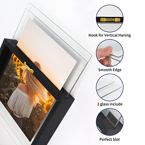 WIFTREY Black 8x10 Floating Picture Frame 2 Pack, Double Glass Distressed Floating Photo Frame for Tabletop or Wall Mount, Displays Photo up to 10x12 - Image 3