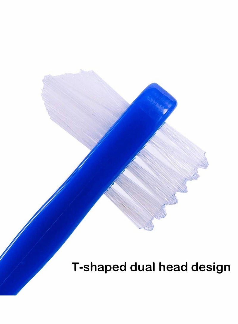 Denture Brush, Dedicated Toothbrush, Dual Head Toothbrushes Hard Cleaning Brush Multi-Layered Bristles Portable Tool 2 Colors - Image 2