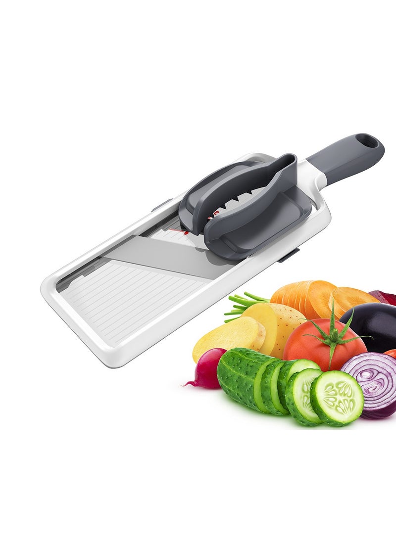 عام قطاعة يدوية متعددة الوظائف، قطاعة خضروات للمطبخ المنزلي، تقطيع البطاطس والجزر والخضروات والفواكه، مع واقي يد قابل للتعديل (رمادي) - Image 1