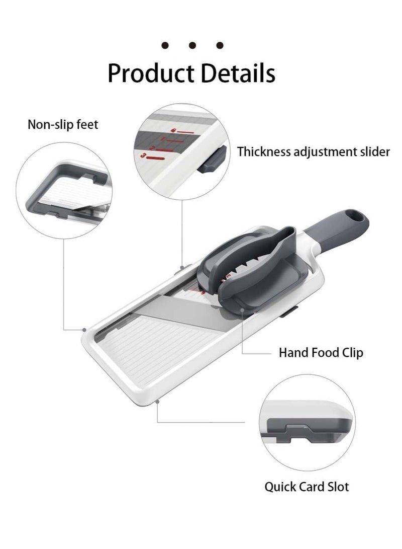 عام قطاعة يدوية متعددة الوظائف، قطاعة خضروات للمطبخ المنزلي، تقطيع البطاطس والجزر والخضروات والفواكه، مع واقي يد قابل للتعديل (رمادي) - Image 4