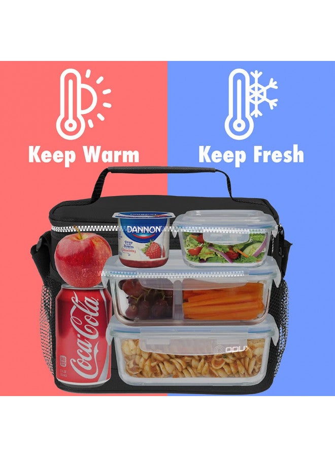 OPUX Insulated Lunch Box Men Women, Lunch Bag for Work School, Leakproof Soft Cooler Tote, Large Lunch Pail Kids Boys Girls, Picnic Beach Food Bag with Shoulder Strap, Black - Image 2
