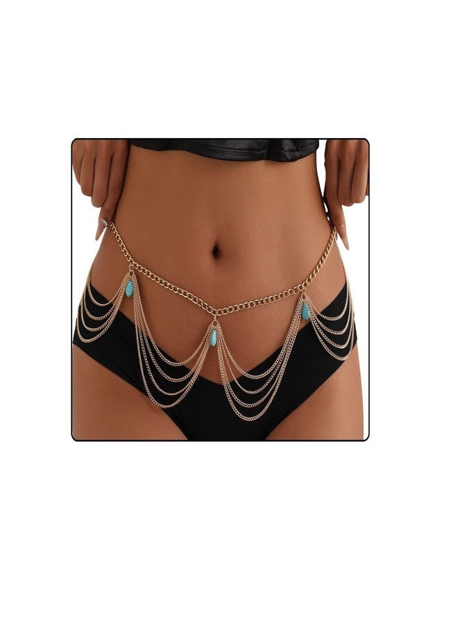Fabme Women's Waist Chain - Stylish Saree Gold Plated Belly Chain Layered, Saree Special Body Hip Chain for the Waist Ladies Sexy Bikini Jewelry (26-42 In) - Image 1