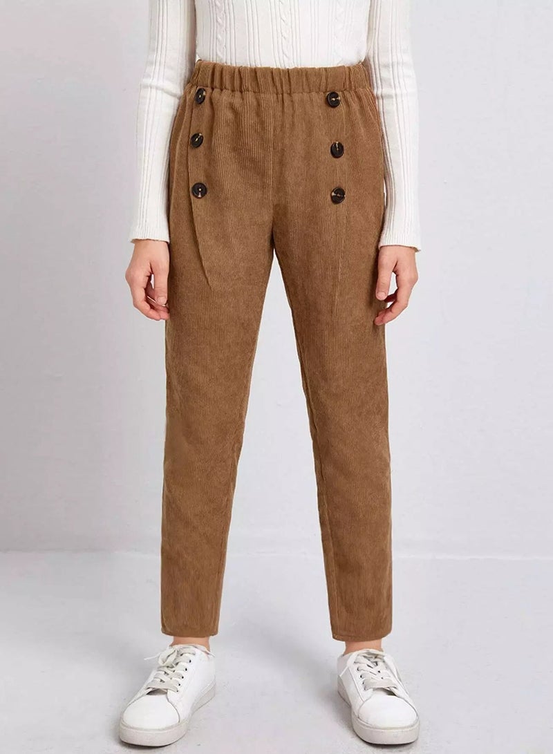 Girls Buttoned Front Cord Pants  - Image 3