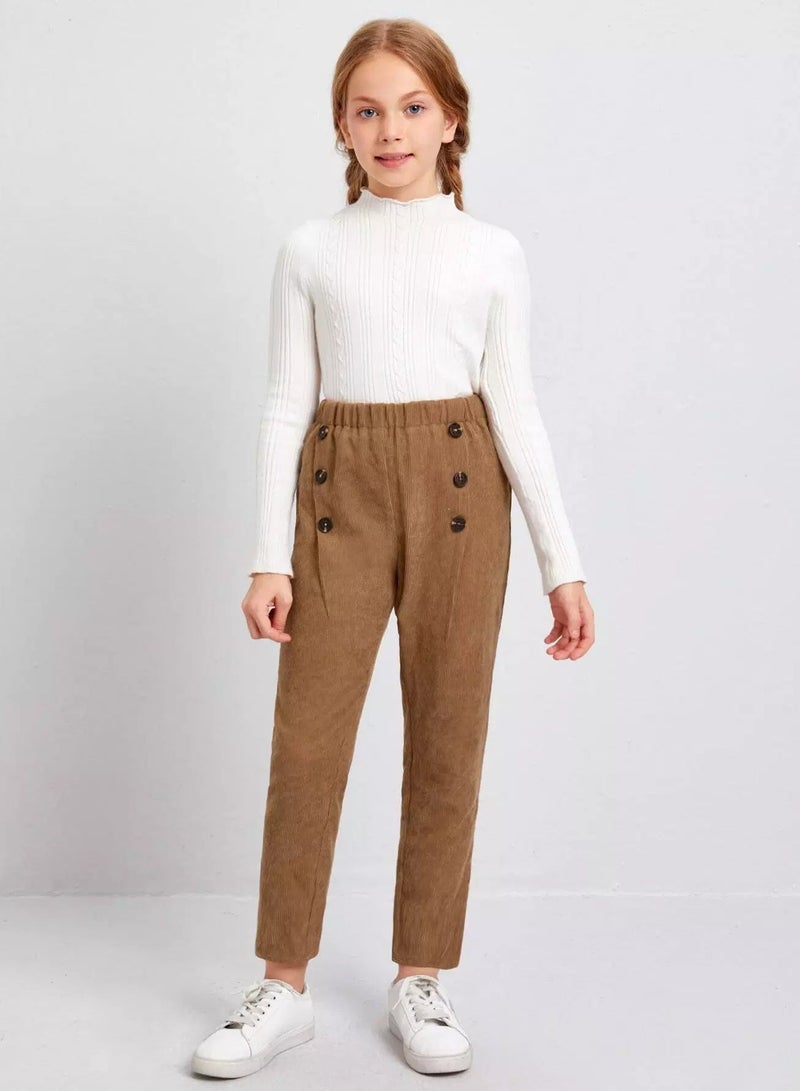 Girls Buttoned Front Cord Pants  - Image 5