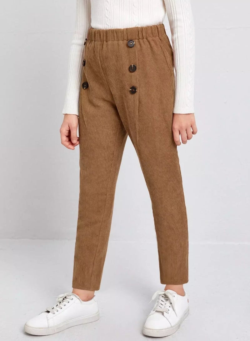 Girls Buttoned Front Cord Pants  - Image 1
