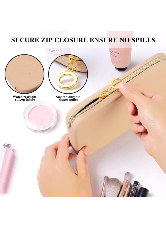 INOVERA (LABEL) INOVERA (LABEL) Makeup Brush Holder Pouch Case for Travel - Silicone Cosmetic Brushes Kit - Travelling Make up Organizer Bag (Khaki)  - Image 3