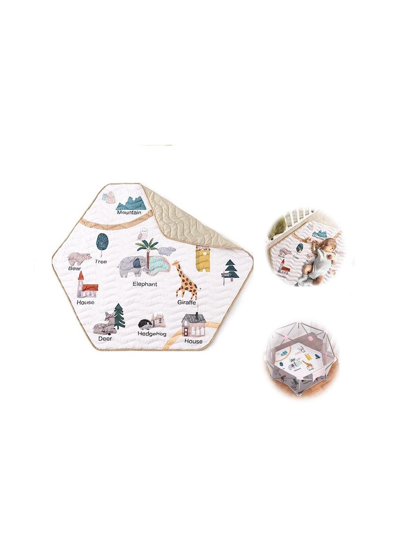 Baby Crawling Mat, Hexagon Playpen Mat Soft Area Rug, Baby Playmat, Non-Slip Kids Rug with Cute Woodland Animals for Nursery Room - Image 1