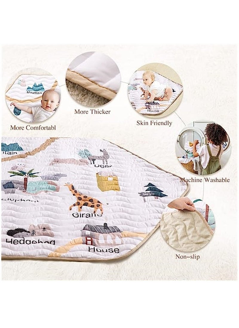 Baby Crawling Mat, Hexagon Playpen Mat Soft Area Rug, Baby Playmat, Non-Slip Kids Rug with Cute Woodland Animals for Nursery Room - Image 2