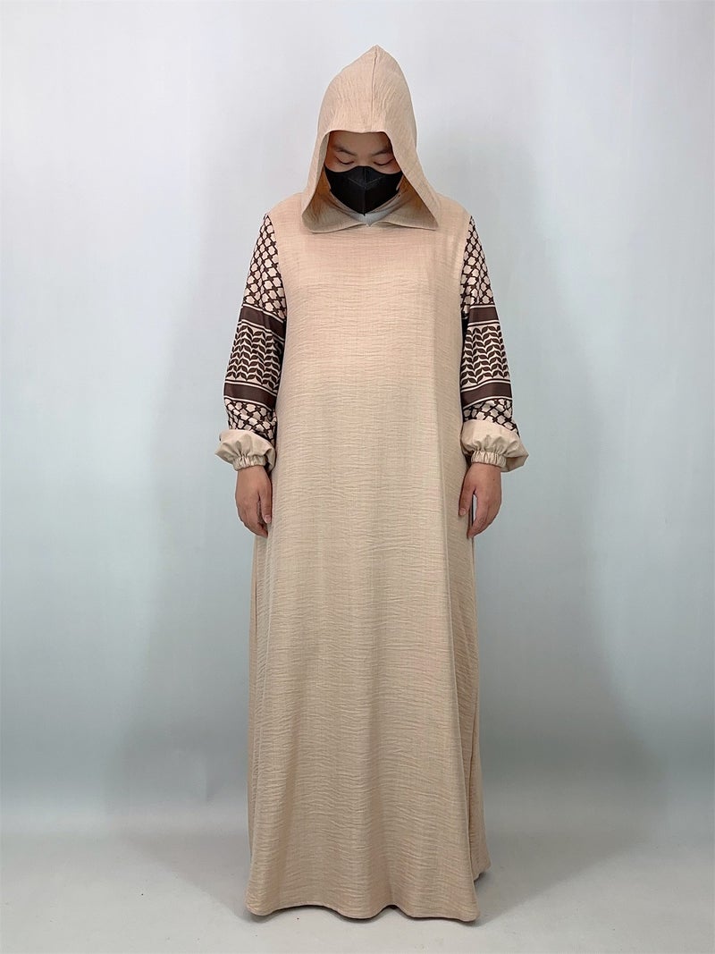Casual  Patchwork Long Sleeves Printed Hooded Dress - Image 2
