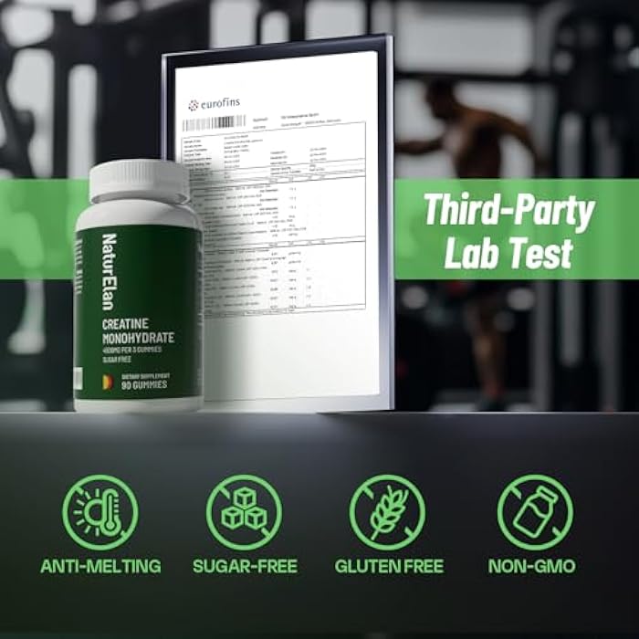 NaturElan جومي كرياتين مونوهيدرات، خالي من السكر، بدون جيلاتين، مكمل قبل التمرين يدعم نمو العضلات، القوة والتعافي الأسرع، مختبر من طرف ثالث، نباتي، غير معدل وراثيًا - Image 2