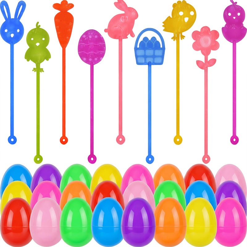 Howzcci 24 Pack Easter Sticky Hands Toys with 24 Pcs Plastic Easter Eggs, Easter Bunny Egg Chick Carrot Flower Basket Sticky Stretchy Toys for Kids Girls Boys Easter Basket Stuffers Party Favors Gifts - Image 1