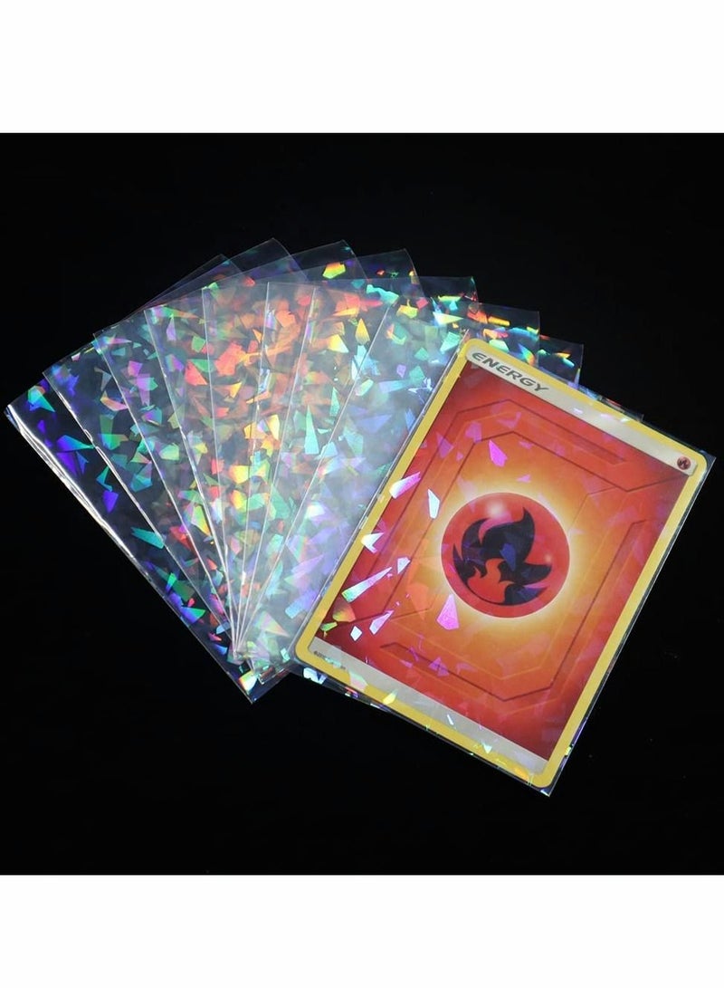 Holographic Card Sleeve Protector 100PCS Black Lotus Double Side Foil Gemstone Rainbow Laser Flashing Trading Cards Shield Magic Protector Protective Idol Cover (Gemstone 65x90mm)  - Image 2
