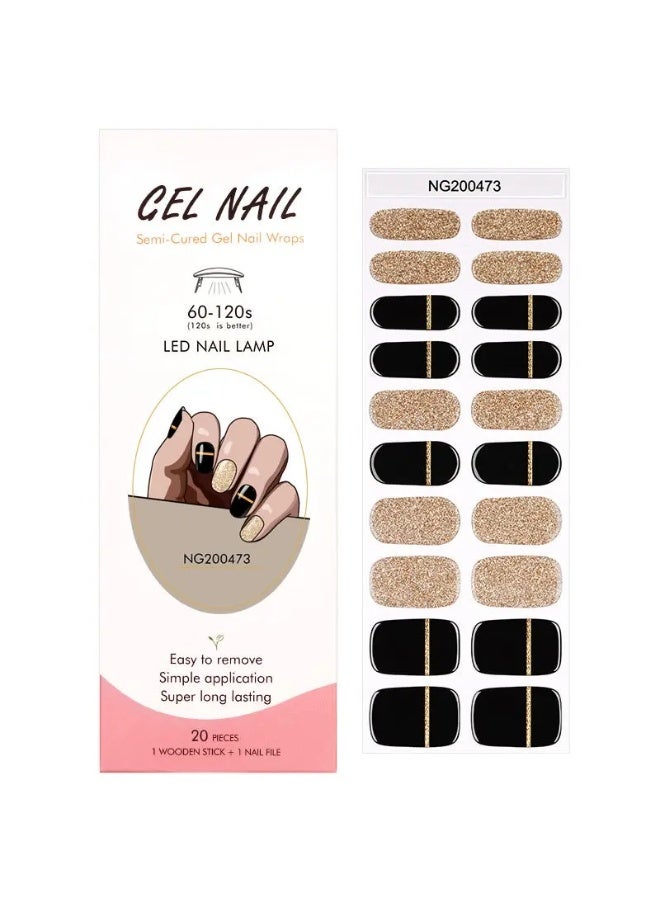 Semi-Cured Gel Nail Wraps – Salon Quality Manicure – Easy Apply & Remove – 20 Strips + File + Wooden Stick - Image 2
