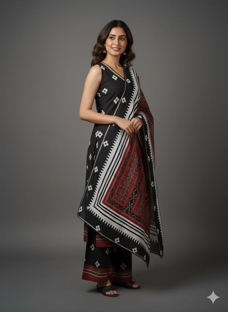 Ahalyaa Black Digital Printed Kurta Set for Women - Image 1