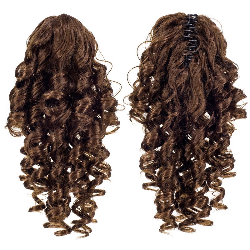 SWACC 12Inch Short Screw Curls Claw Clip Ponytail Extensions Synthetic Clip in Drawstring Curly Ponytail Hairpiece Jaw Clip Hair Extension Light Brown12