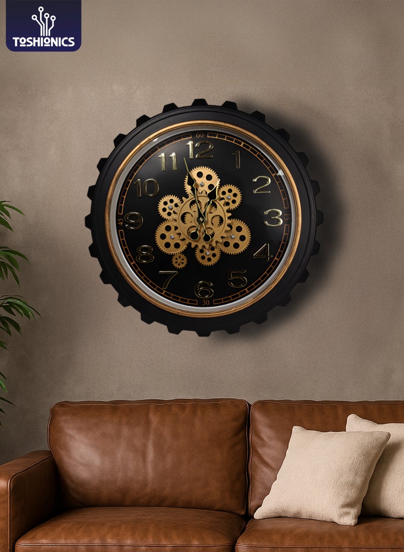 Toshionics ساعة حائط بتصميم تروس صناعية 52 سم T114634 – ساعة ديكورية عتيقة على طراز ستيمبانك للمنزل والمكتب – ديكور حائط كبير Retro مع أرقام ثلاثية الأبعاد – تعمل بالبطارية - Image 1