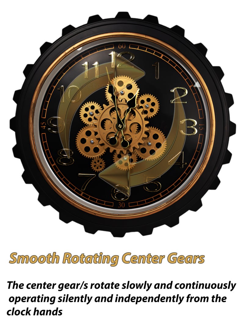 Toshionics ساعة حائط بتصميم تروس صناعية 52 سم T114634 – ساعة ديكورية عتيقة على طراز ستيمبانك للمنزل والمكتب – ديكور حائط كبير Retro مع أرقام ثلاثية الأبعاد – تعمل بالبطارية - Image 3