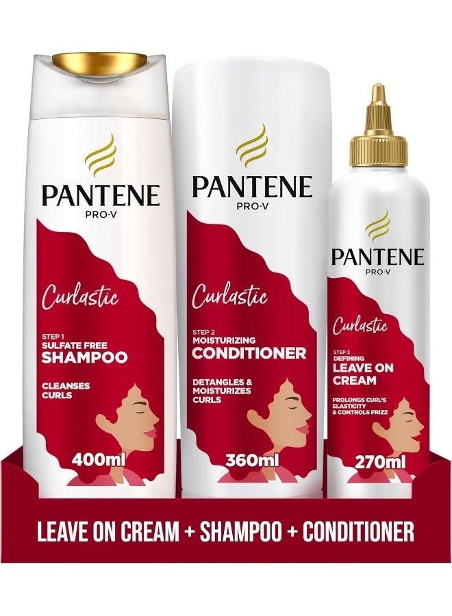 Pantene شامبو بانتين برو-في كيرلاستيك للشعر المجعد خالي من الكبريتات 400 مل + بلسم مرطب عميق 360 مل + كريم تحديد ومقاوم للتجاعيد 270 مل - Image 1