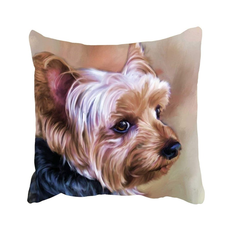 DZGlobal Personalized Yorkie Dog Throw Pillow Cases Yorkie Pillow Cover Dog Pillow Case 18x18 Soft Cotton Yorkshire Terrier Cushion Covers Decorative Pillowcase for Couch Sofa Bedroom Car - Image 1