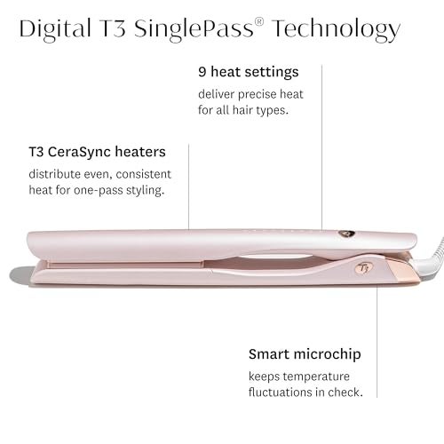 T3 مكواة شعر T3 SinglePass Smooth X الاحترافية مع ألواح سيراميك طويلة جداً لتصفيف أسرع، 9 إعدادات حرارة لجميع أنواع الشعر، للتنعيم، والتجعيد، والتمويج - Image 4