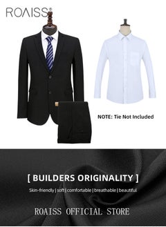 roaiss 3 Pieces Slim Suits of Formal Clothes for Men Business Casual Dress Set Involves Jacket Shirt and Trousers with Lapel Collar and 2 Buttons Single Breasted Buttons  - Image 2