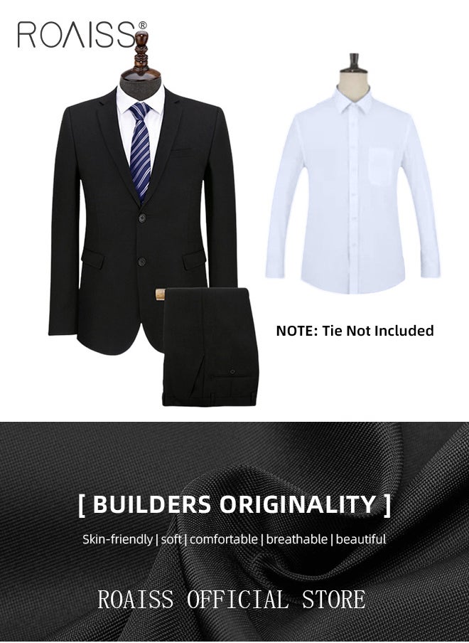roaiss 3 Pieces Slim Suits of Formal Clothes for Men Business Casual Dress Set Involves Jacket Shirt and Trousers with Lapel Collar and 2 Buttons Single Breasted Buttons  - Image 2