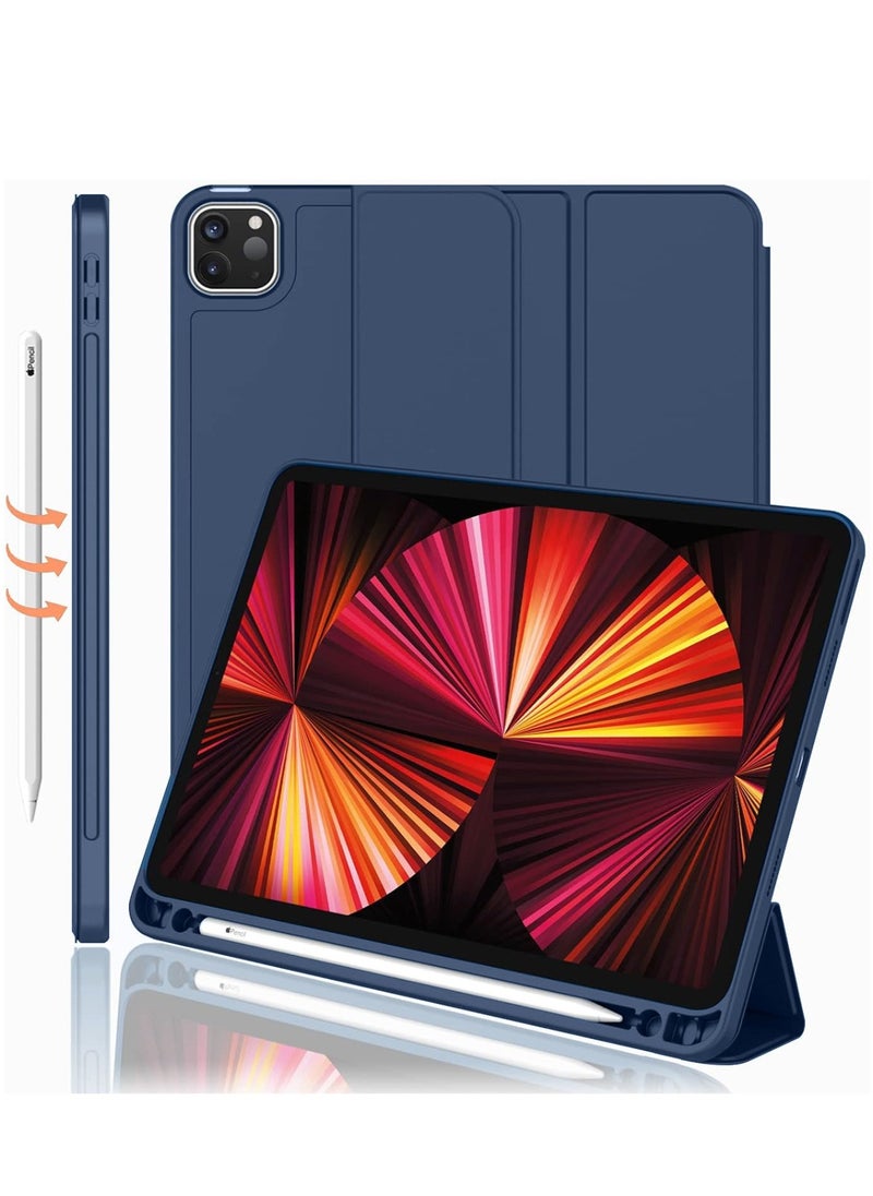 Apple Smart Folio Flip Full Cover Tablet Case with Pencil Holder and Auto Wake/Sleep function for Apple iPad Pro 12.9 (2022,2021,2020 12.9 Inch) – Navy Blue