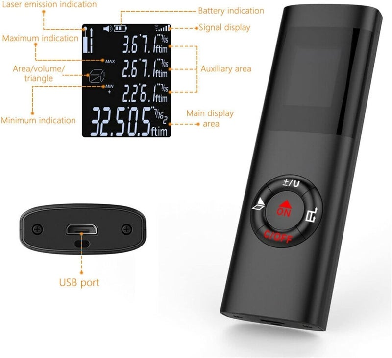 Real Instruments Laser Distance Meter Laser Measurer Device 40m (131 Feet) Type-C Rechargeable Ultra Mini Compact Laser Distance Measurement Waterproof Laser Range Finder LDM-40 - Image 3