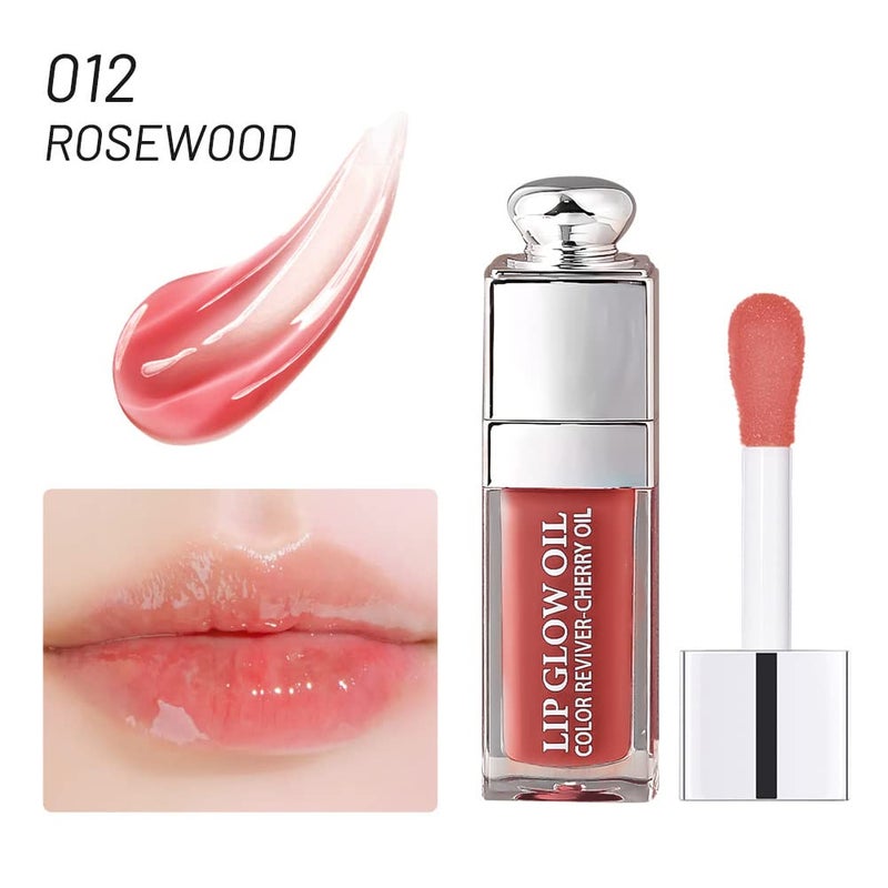 GECOMO Hydrating Lip Glow Oil, Lip Oil Gloss Transparent Toot Tinted Nourishing Long Lasting Repairing Lightening Lip Lines (ROSEWOOD) 0.2 OZ - Image 2