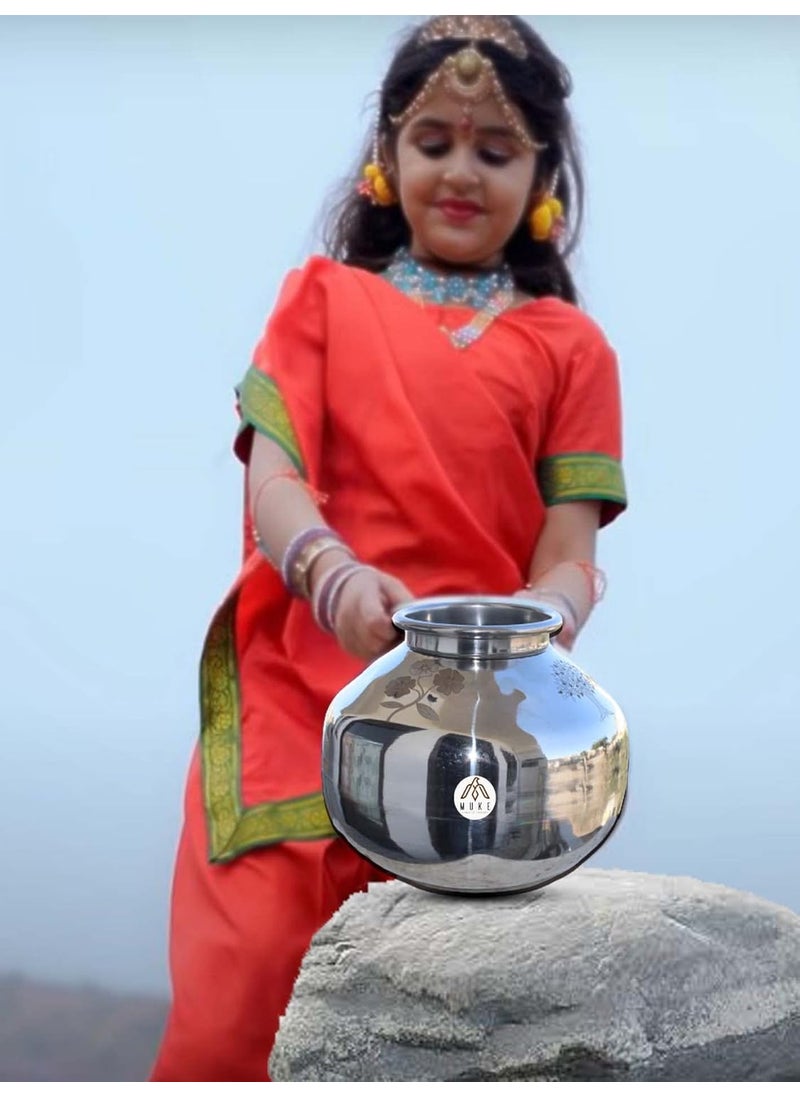 Muke MUKE Stainless Steel Multi Purpose Water Storing Pot Matka Leak Proof Storage Dispenser Container Kalash Chari Pongal Handi Gundu for Home and Kitchen 20liter 6liter  - Image 3
