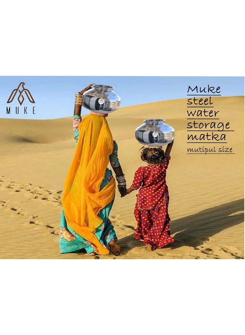 Muke MUKE Stainless Steel Multi Purpose Water Storing Pot Matka Leak Proof Storage Dispenser Container Kalash Chari Pongal Handi Gundu for Home and Kitchen 20liter 6liter  - Image 2