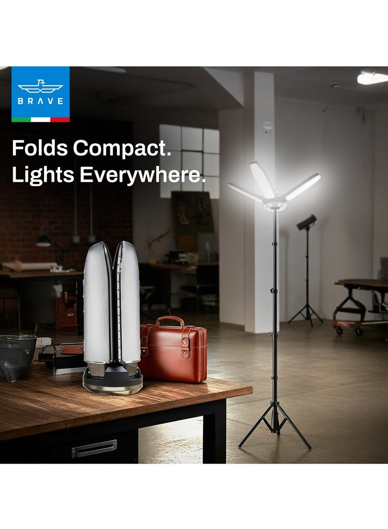 Brave Brightforce Pro 80W Portable LED Camping Light - 8000 Lumens Super Bright Folding Flood Light with Tripod Stand, Telescopic & Hangable Outdoor Light, Dual Power (Battery Clip & 12V Car Adapters), IP54 Waterproof, for Camping, Hunting, Emergency, Work, Portable Lantern & Carrying Bag - Image 3